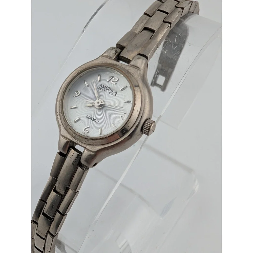 Vtg America Perry Ellis Watch Women 19mm‎ Silver Case 6